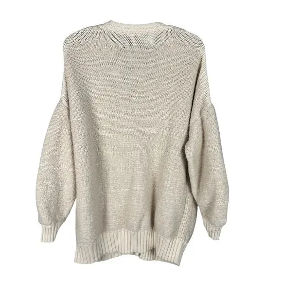 Free People Oversized Cream Chunky Button Front Cardigan Peasant Sleeve L - Picture 4 of 9